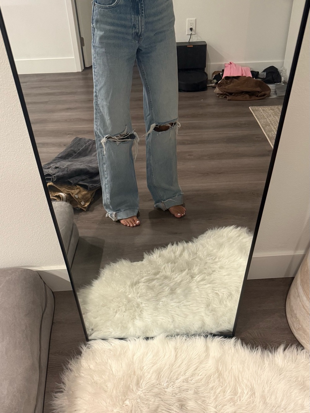 Light Wash Distressed Wide-Leg Jeans